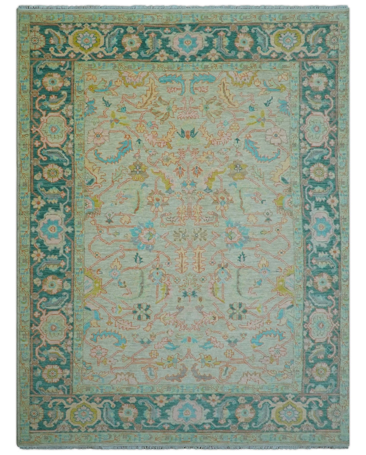 Elaine Custom Made Beige Traditional Design Hand Knotted Wool Rug.