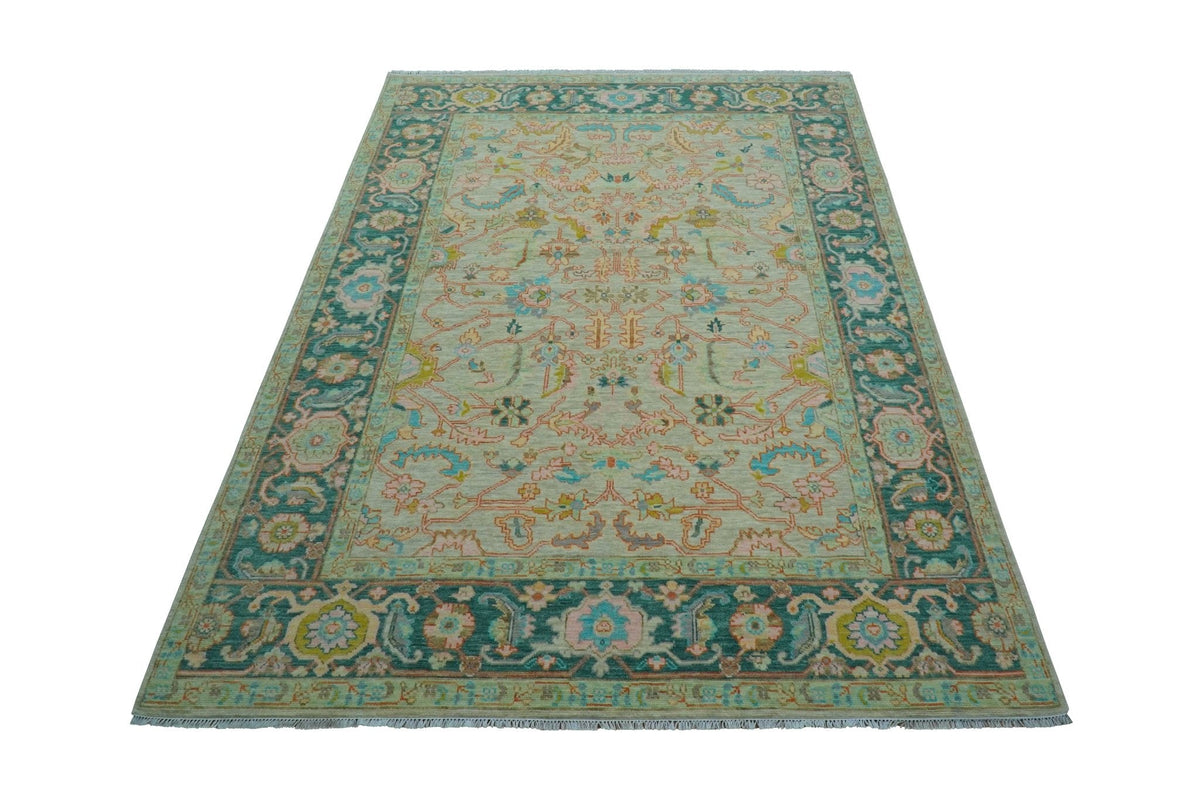 Elaine Custom Made Beige Traditional Design Hand Knotted Wool Rug.