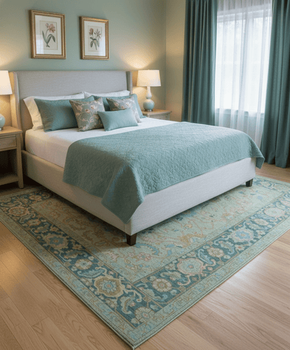 Elaine Custom Made Beige Traditional Design Hand Knotted Wool Rug.