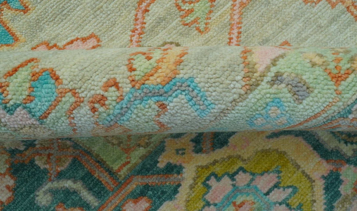 Elaine Custom Made Beige Traditional Design Hand Knotted Wool Rug.