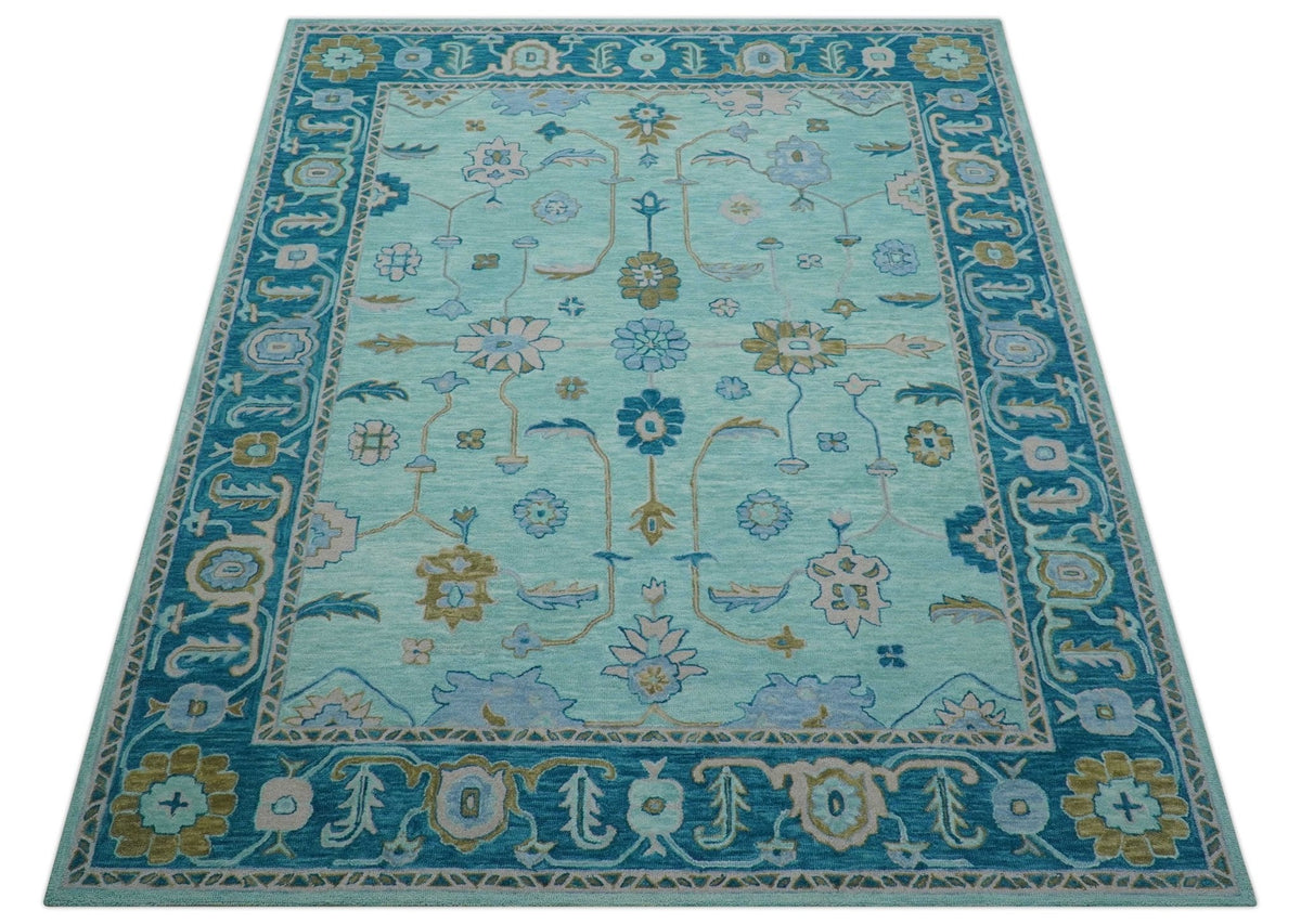 Elaine Custom Made Blue Traditional Oushak Hand Tufted Wool Rug.