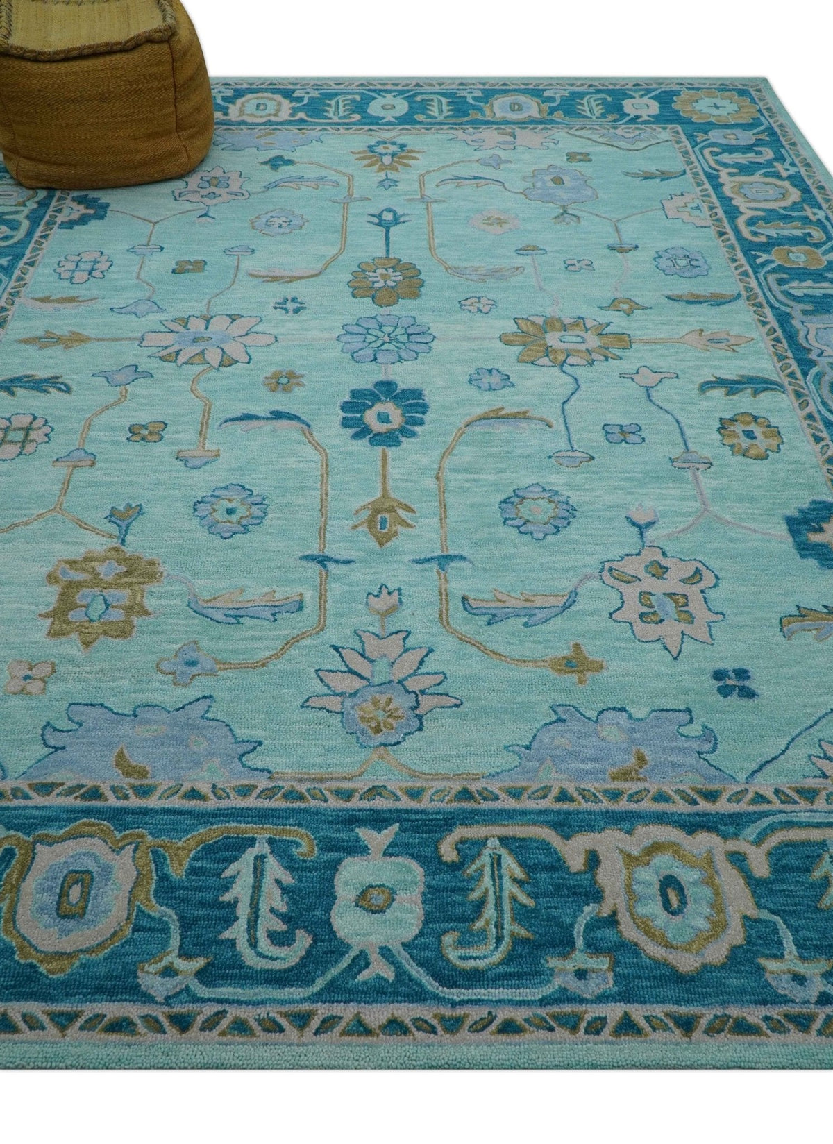 Elaine Custom Made Blue Traditional Oushak Hand Tufted Wool Rug.
