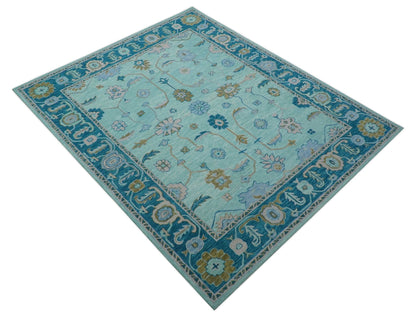 Elaine Custom Made Blue Traditional Oushak Hand Tufted Wool Rug.