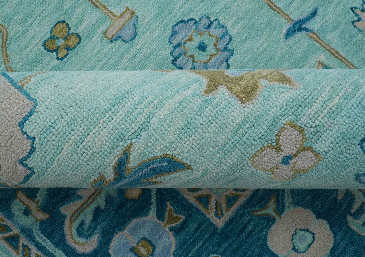 Elaine Custom Made Blue Traditional Oushak Hand Tufted Wool Rug.