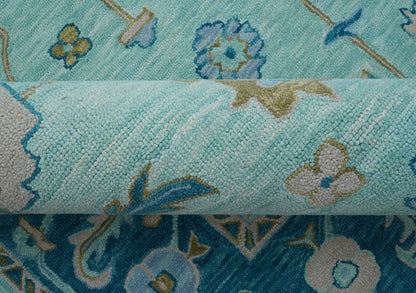 Elaine Custom Made Blue Traditional Oushak Hand Tufted Wool Rug.