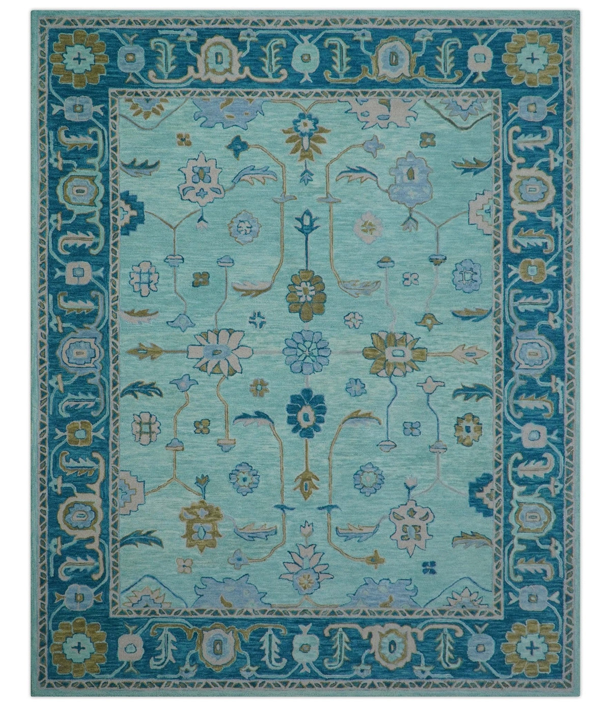 Elaine Custom Made Blue Traditional Oushak Hand Tufted Wool Rug.