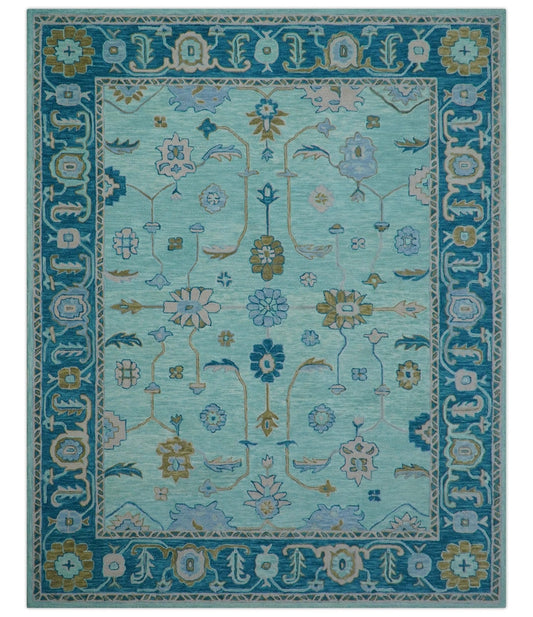 Elaine Custom Made Blue Traditional Oushak Hand Tufted Wool Rug.