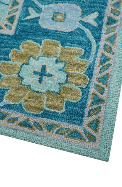 Elaine Custom Made Blue Traditional Oushak Hand Tufted Wool Rug.