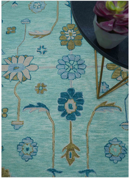 Elaine Custom Made Blue Traditional Oushak Hand Tufted Wool Rug.
