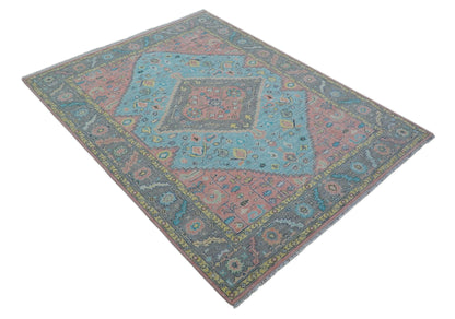 Eliane Custom Made Traditional Style Pink And Blue Hand Knotted Wool Area Rug.