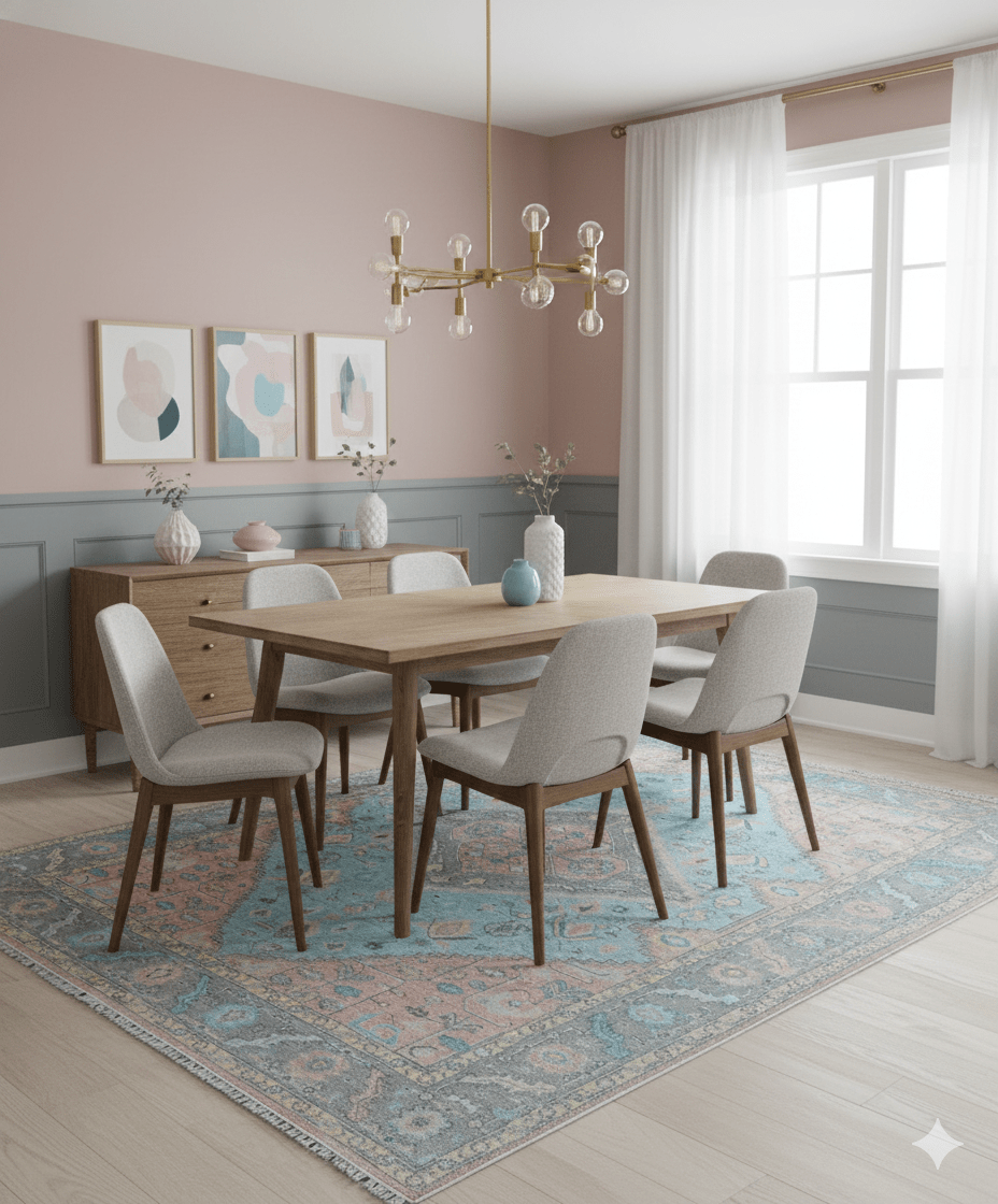 Eliane Custom Made Traditional Style Pink And Blue Hand Knotted Wool Area Rug.