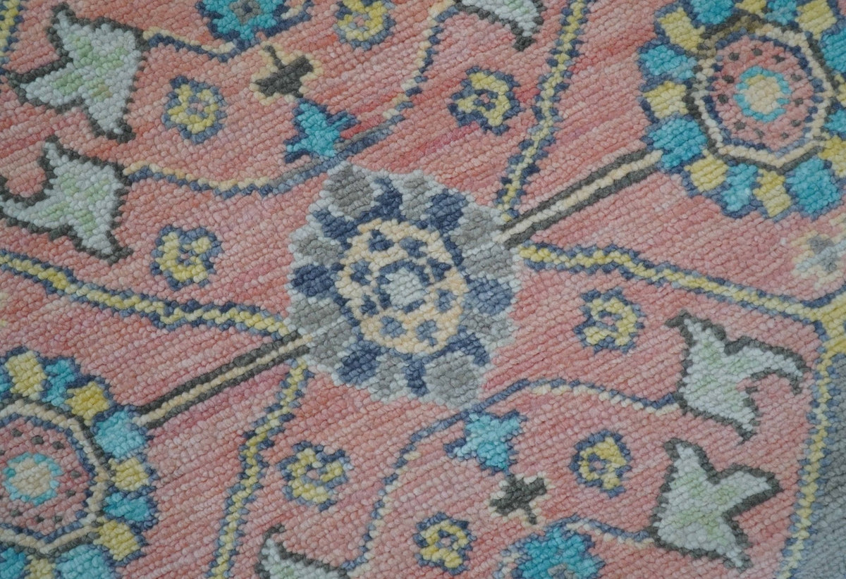 Eliane Custom Made Traditional Style Pink And Blue Hand Knotted Wool Area Rug.