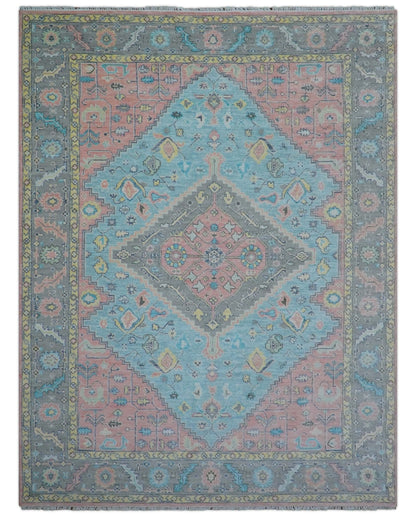 Eliane Custom Made Traditional Style Pink And Blue Hand Knotted Wool Area Rug.