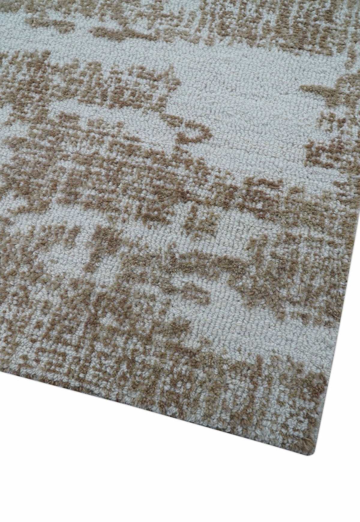 Ella Custom Made Abstract Brown And Ivory Hand Tufted wool rug.