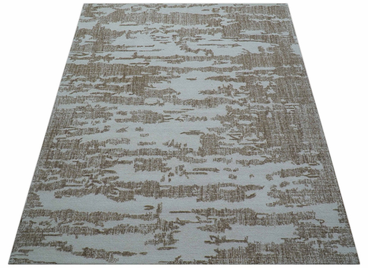 Ella Custom Made Abstract Brown And Ivory Hand Tufted wool rug.
