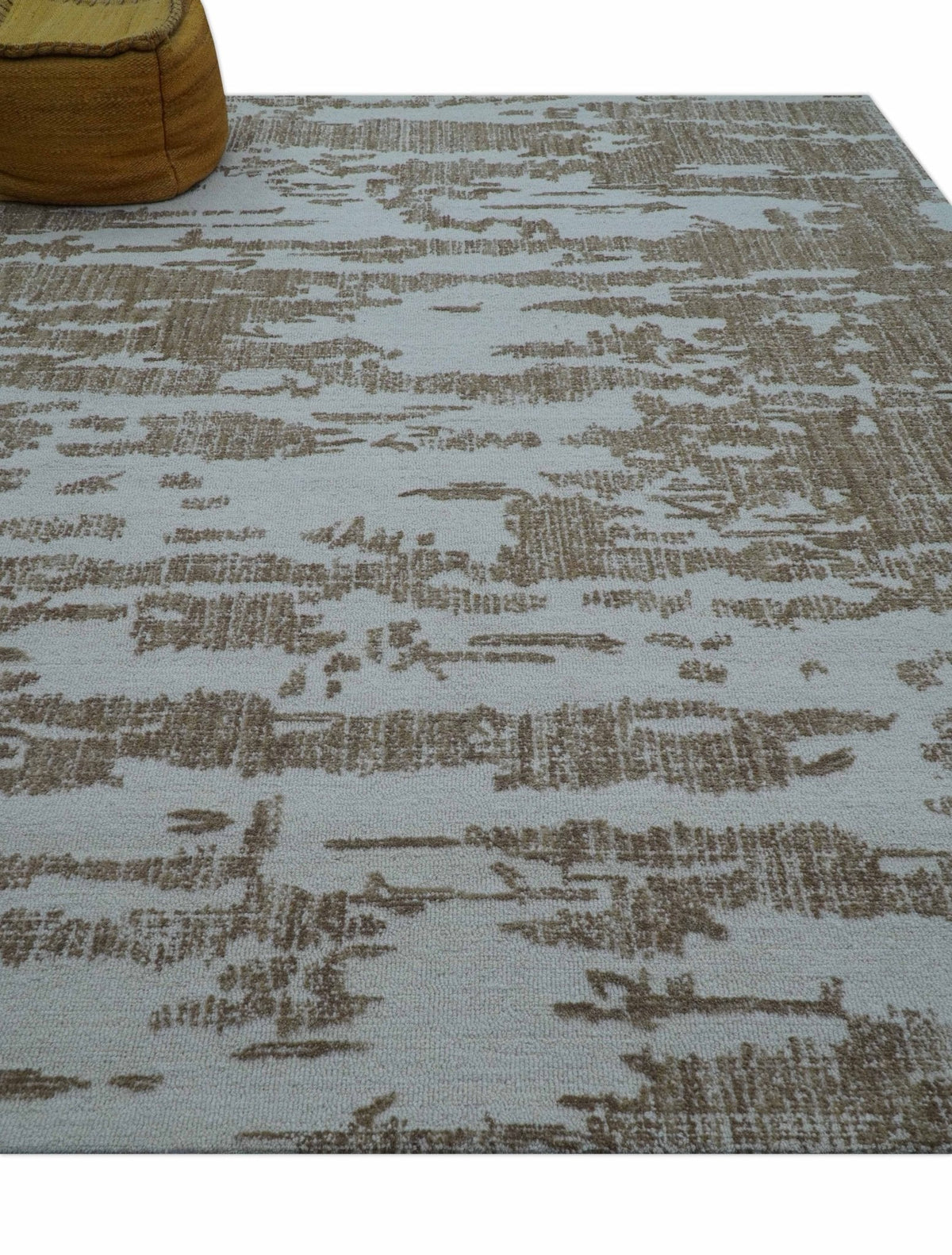Ella Custom Made Abstract Brown And Ivory Hand Tufted wool rug.