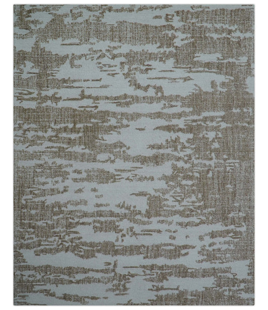 Ella Custom Made Abstract Brown And Ivory Hand Tufted wool rug.