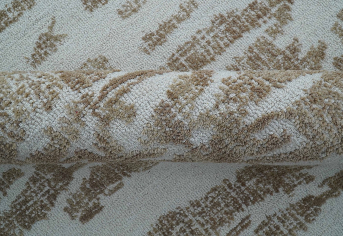 Ella Custom Made Abstract Brown And Ivory Hand Tufted wool rug.