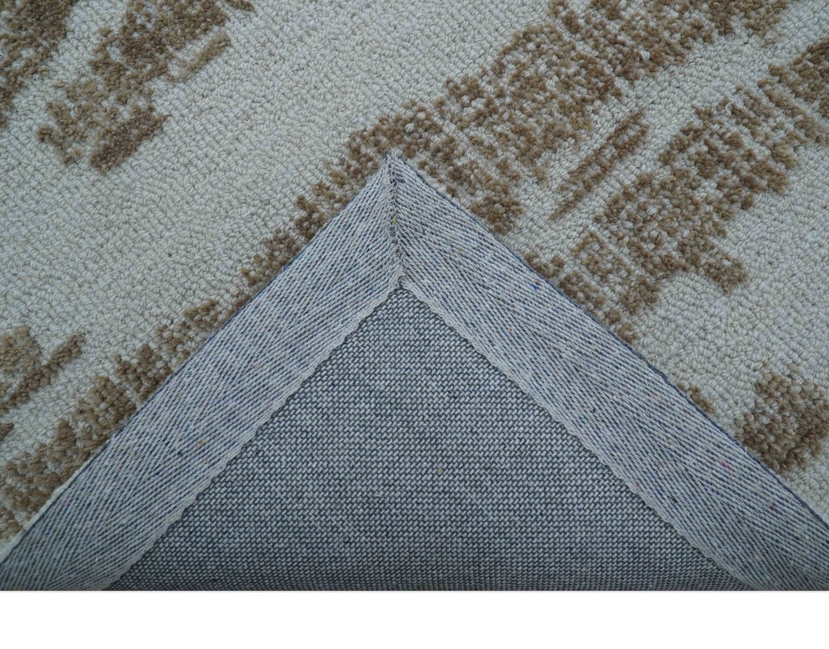 Ella Custom Made Abstract Brown And Ivory Hand Tufted wool rug.