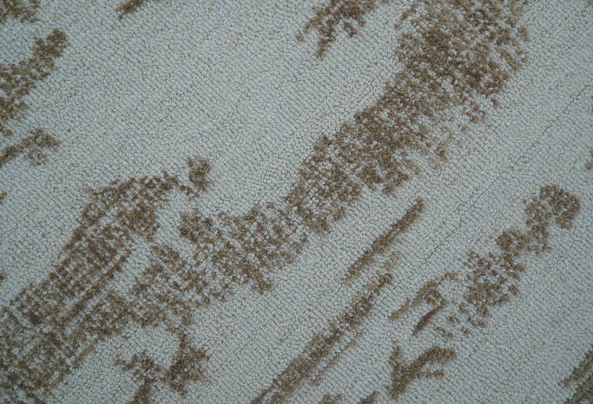 Ella Custom Made Abstract Brown And Ivory Hand Tufted wool rug.