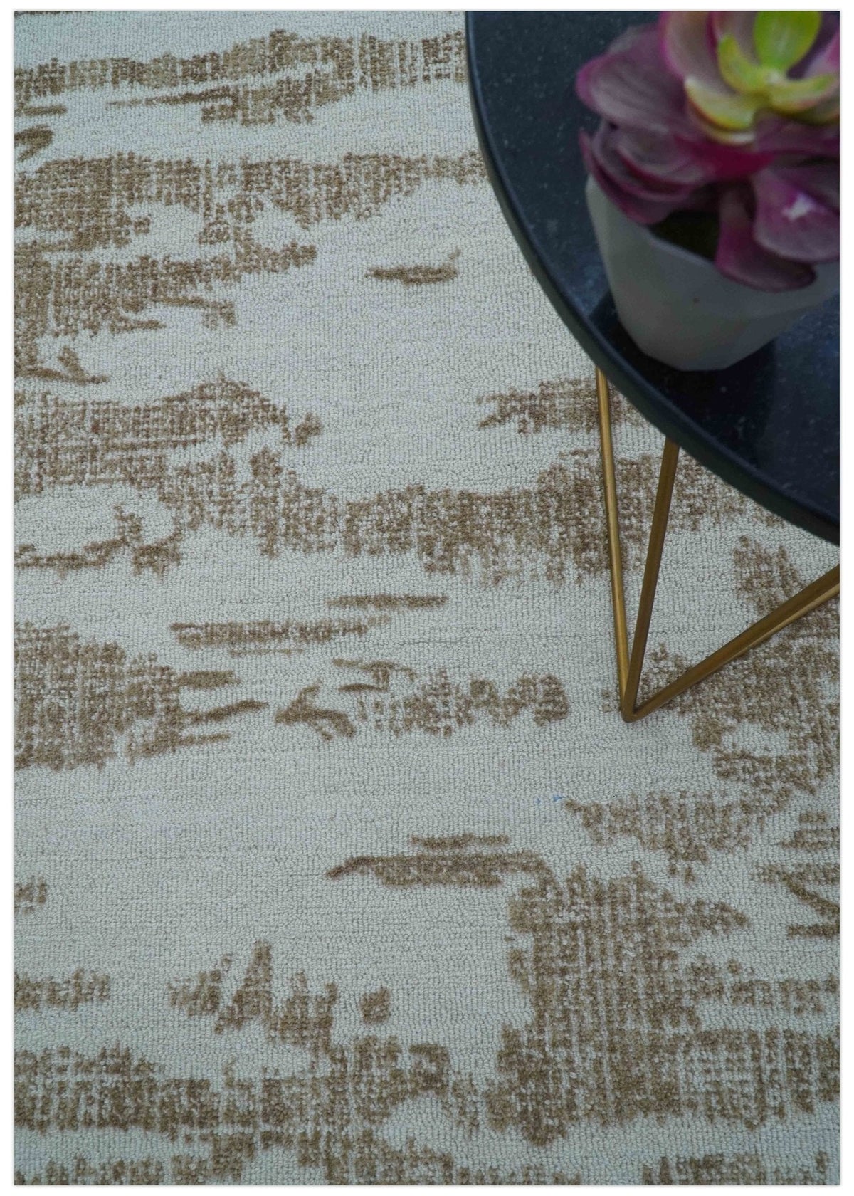 Ella Custom Made Abstract Brown And Ivory Hand Tufted wool rug.