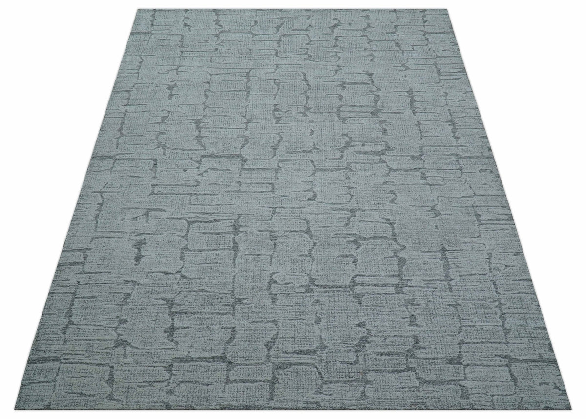Ella Custom Made Contemporary Gray And Ivory Hand Tufted wool rug.