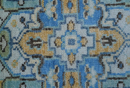 Ellie Blue And Beige Turkish Design Hand Knotted Wool Rug.