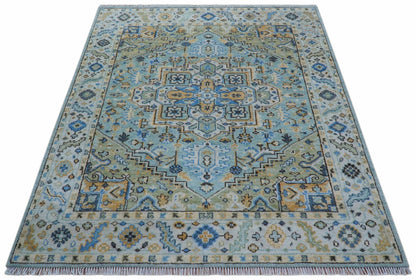 Ellie Blue And Beige Turkish Design Hand Knotted Wool Rug.