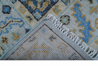 Ellie Blue And Beige Turkish Design Hand Knotted Wool Rug.