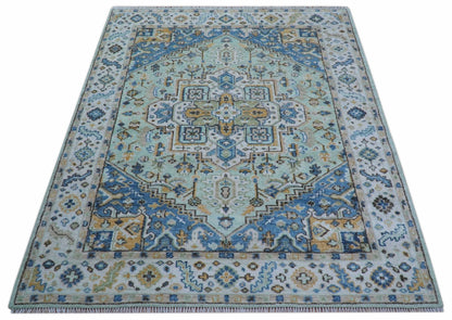Ellie Hand Knotted Light Green And Ivory Turkish Design Wool Rug.