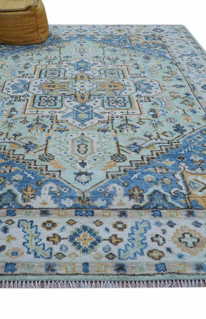Ellie Hand Knotted Light Green And Ivory Turkish Design Wool Rug.