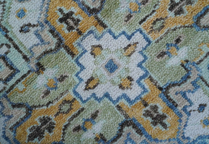 Ellie Hand Knotted Light Green And Ivory Turkish Design Wool Rug.