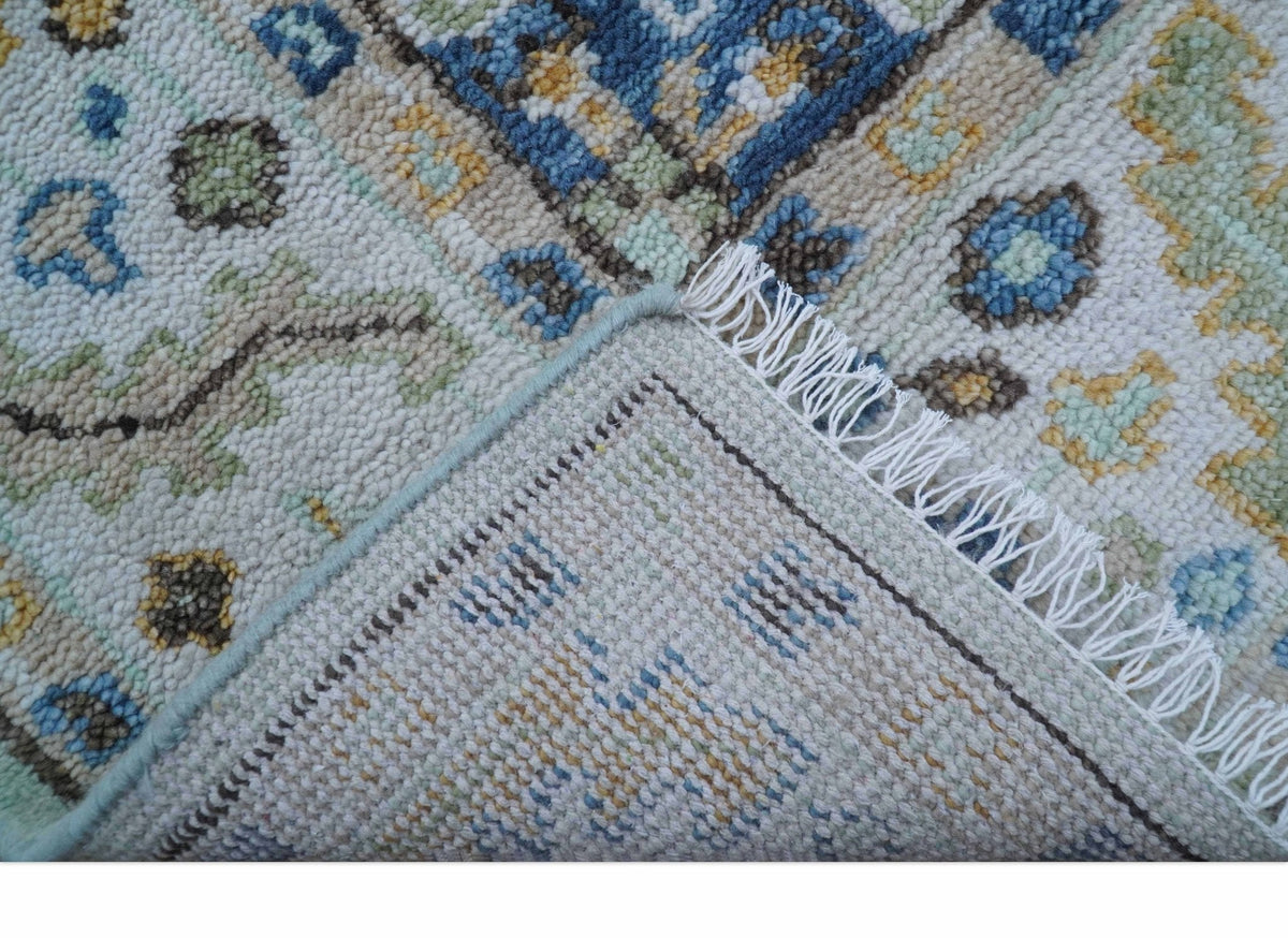 Ellie Hand Knotted Light Green And Ivory Turkish Design Wool Rug.