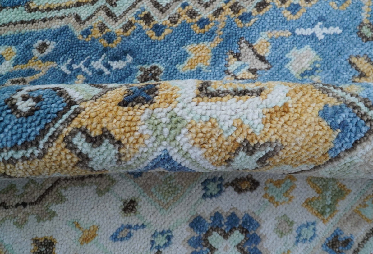 Ellie Hand Knotted Light Green And Ivory Turkish Design Wool Rug.
