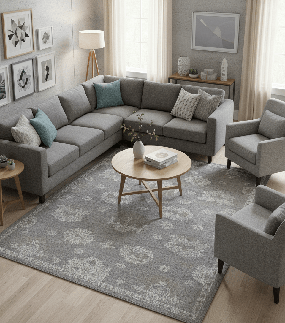 Elvin Custom Made Traditional Oushak Gray Hand Tufted wool rug.