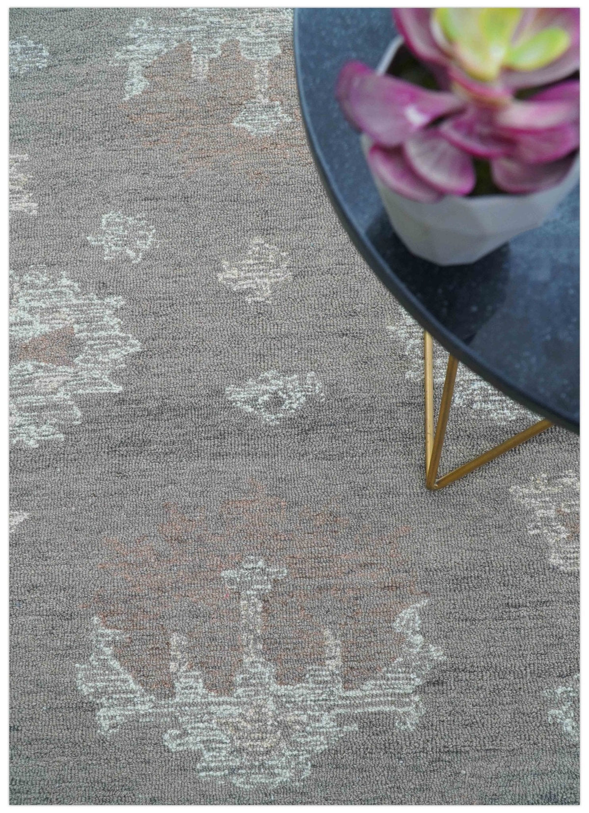 Elvin Custom Made Traditional Oushak Gray Hand Tufted wool rug.