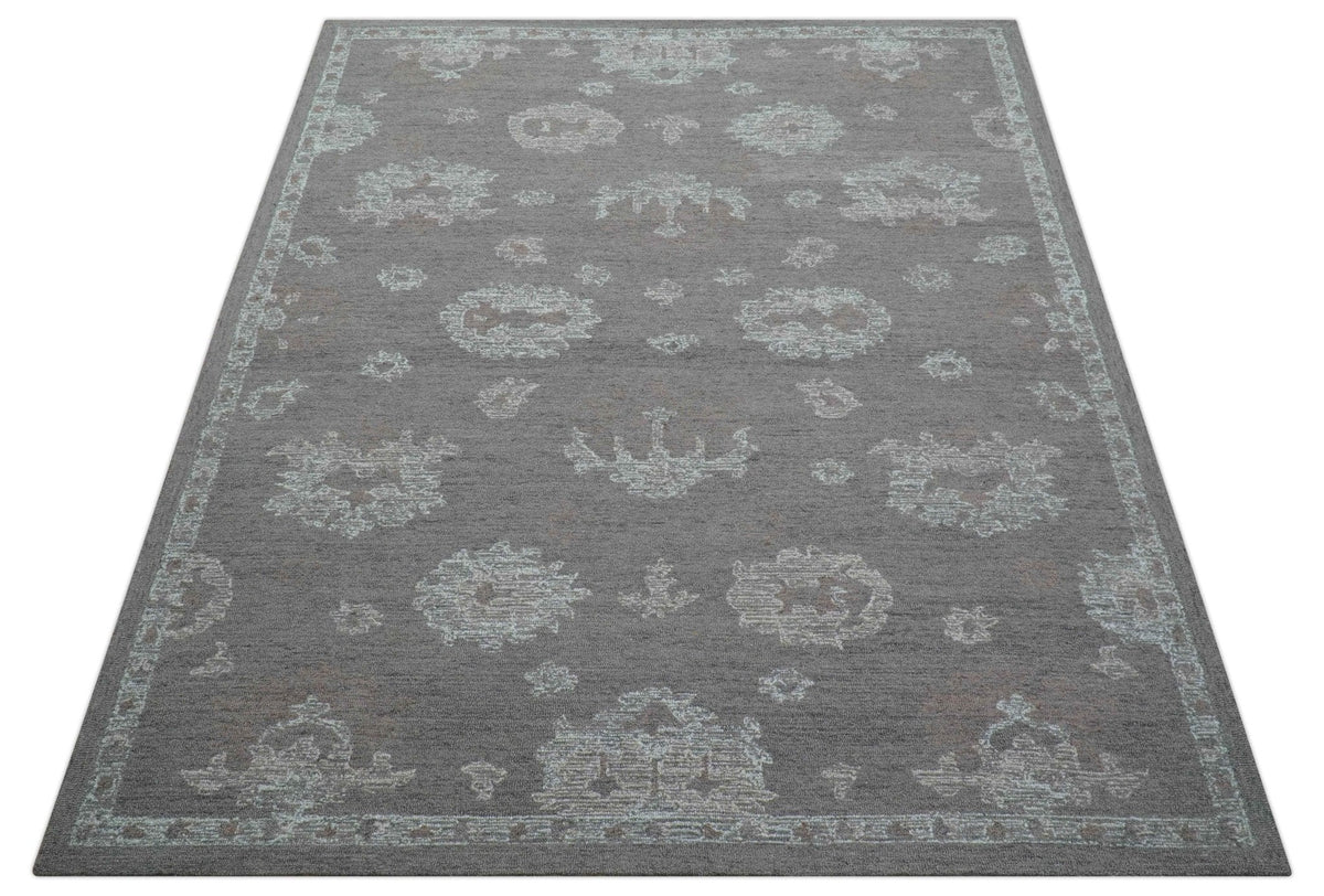 Elvin Custom Made Traditional Oushak Gray Hand Tufted wool rug.