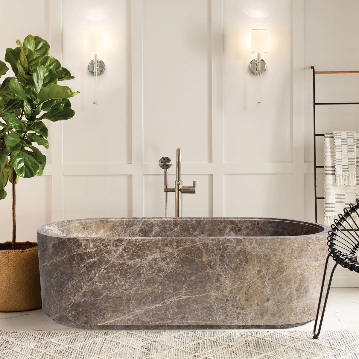 Villohome | Online Flooring Shop Marble / (W)29.5" (L)67" (H)19.5" / Polished Emperador Light Marble Bathtub Hand-carved from Solid Marble Block (W)29.5" (L)67" (H)19.5" Emperador Light Marble Bathtub Hand-carved from Solid Marble Block (W)29.5" (L)67" (H)19.5"