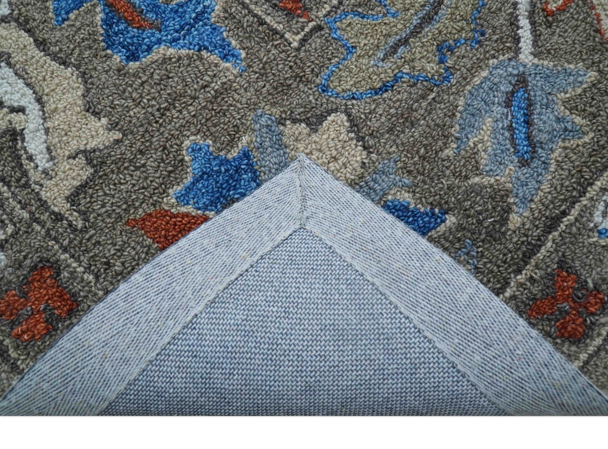 Eve Custom Made Traditional Gray Oushak Hand Tufted wool rug.
