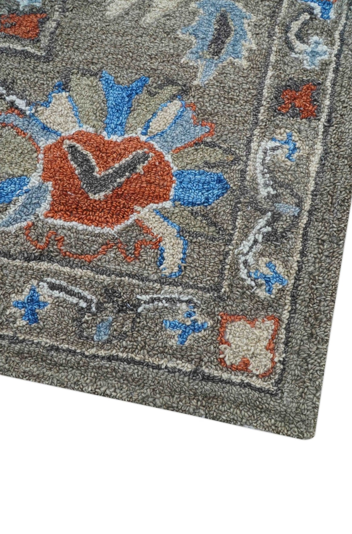 Eve Custom Made Traditional Gray Oushak Hand Tufted wool rug.