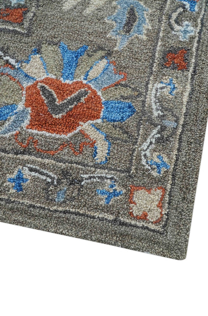 Eve Custom Made Traditional Gray Oushak Hand Tufted wool rug.