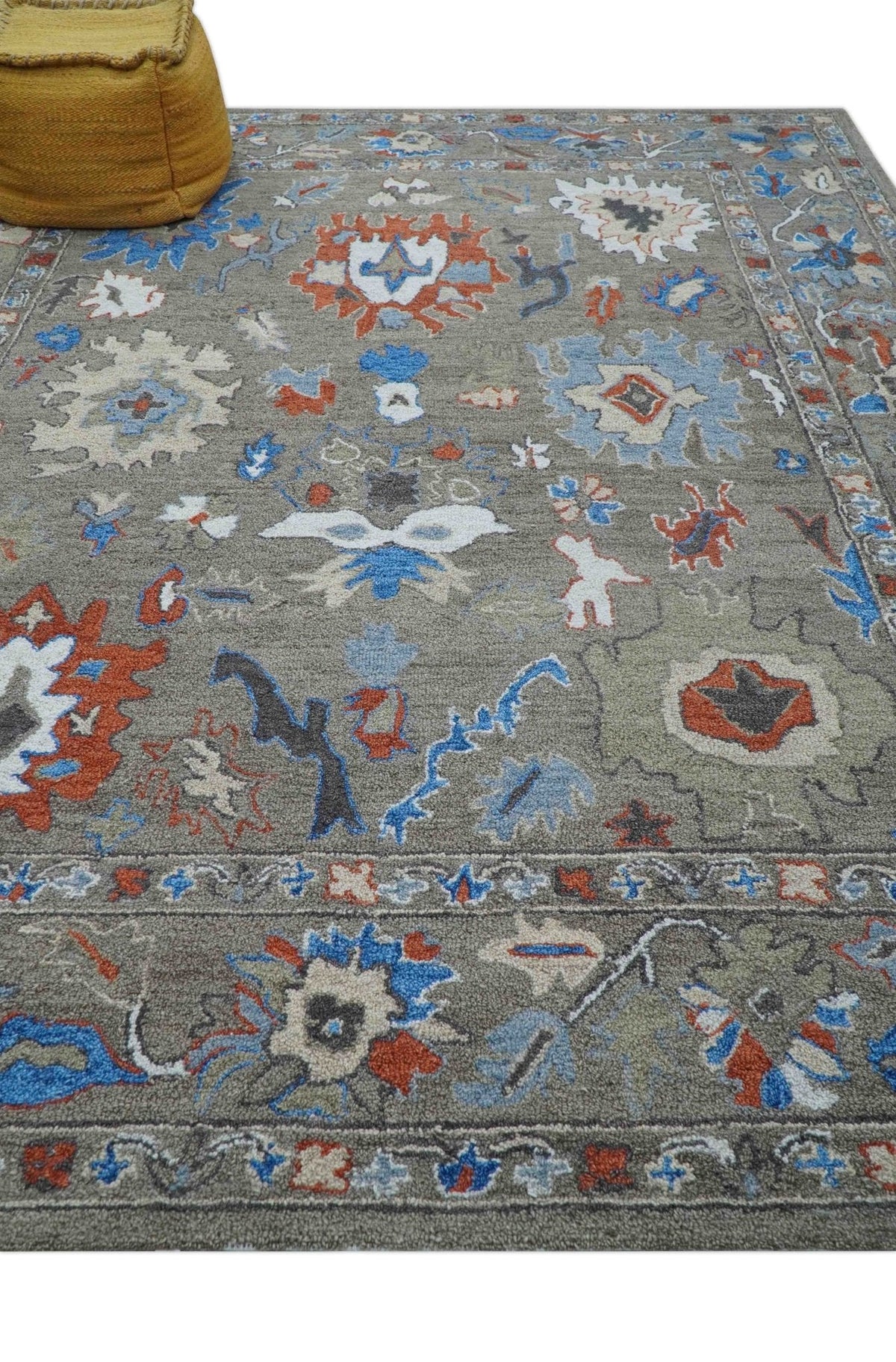 Eve Custom Made Traditional Gray Oushak Hand Tufted wool rug.