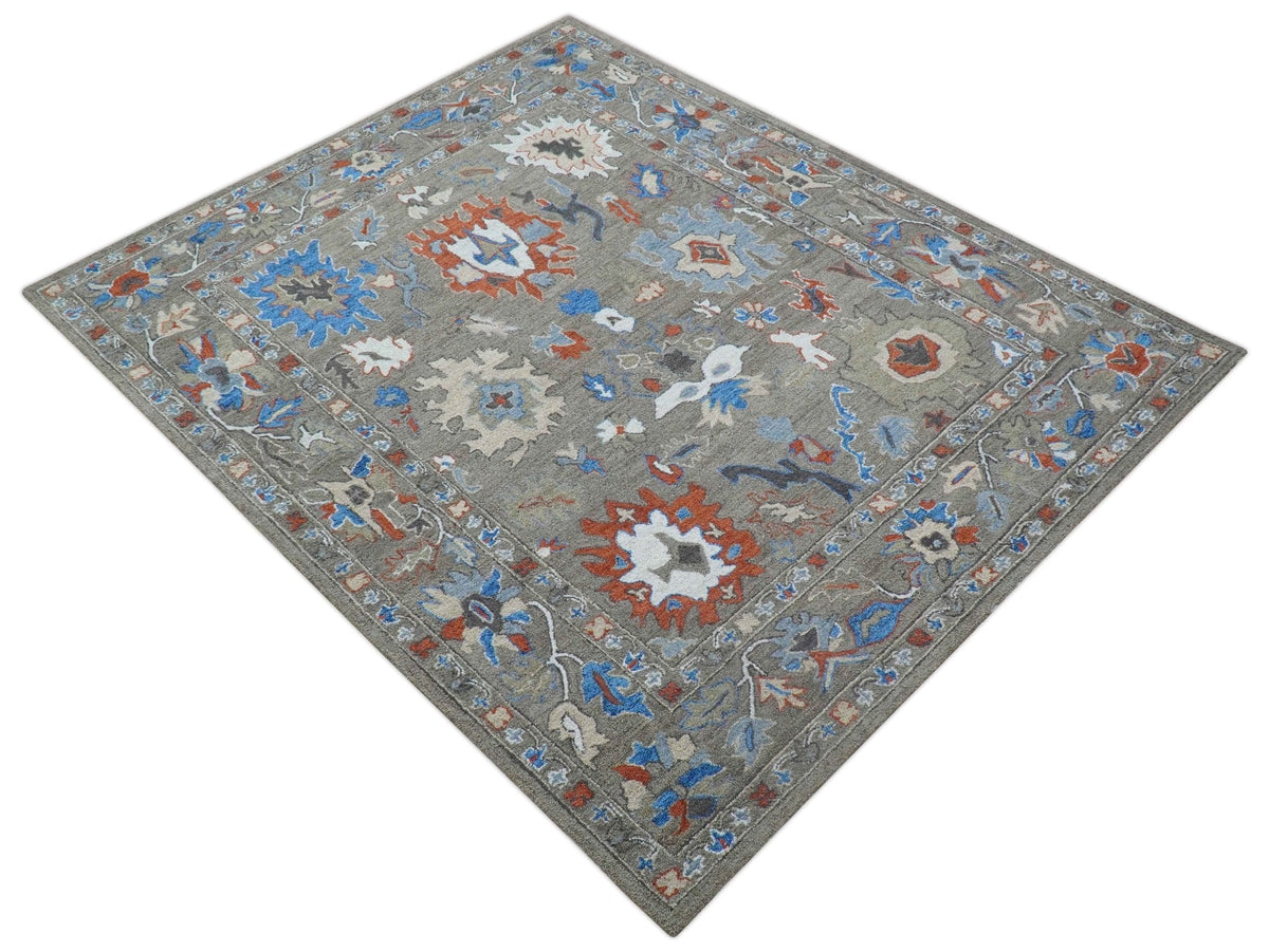Eve Custom Made Traditional Gray Oushak Hand Tufted wool rug.