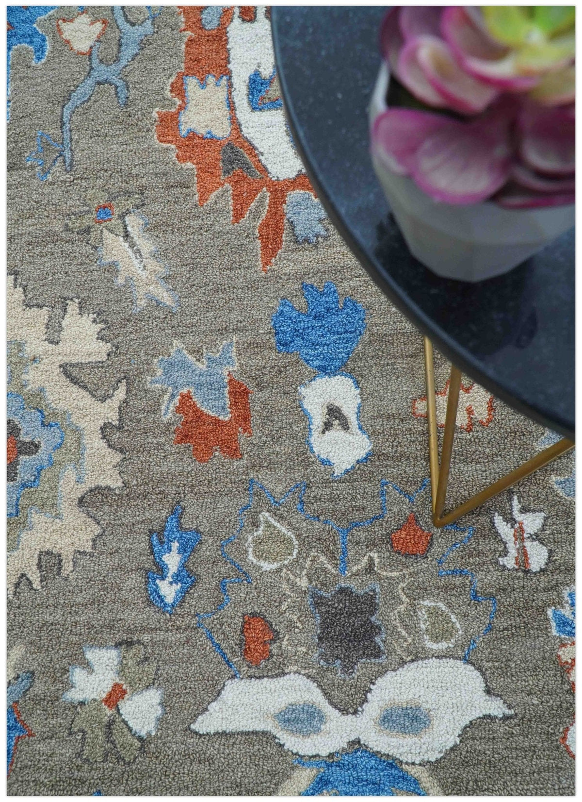 Eve Custom Made Traditional Gray Oushak Hand Tufted wool rug.