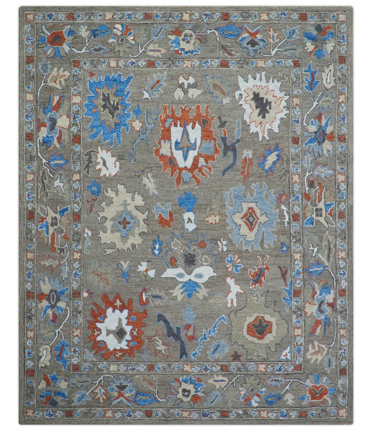 Eve Custom Made Traditional Gray Oushak Hand Tufted wool rug.