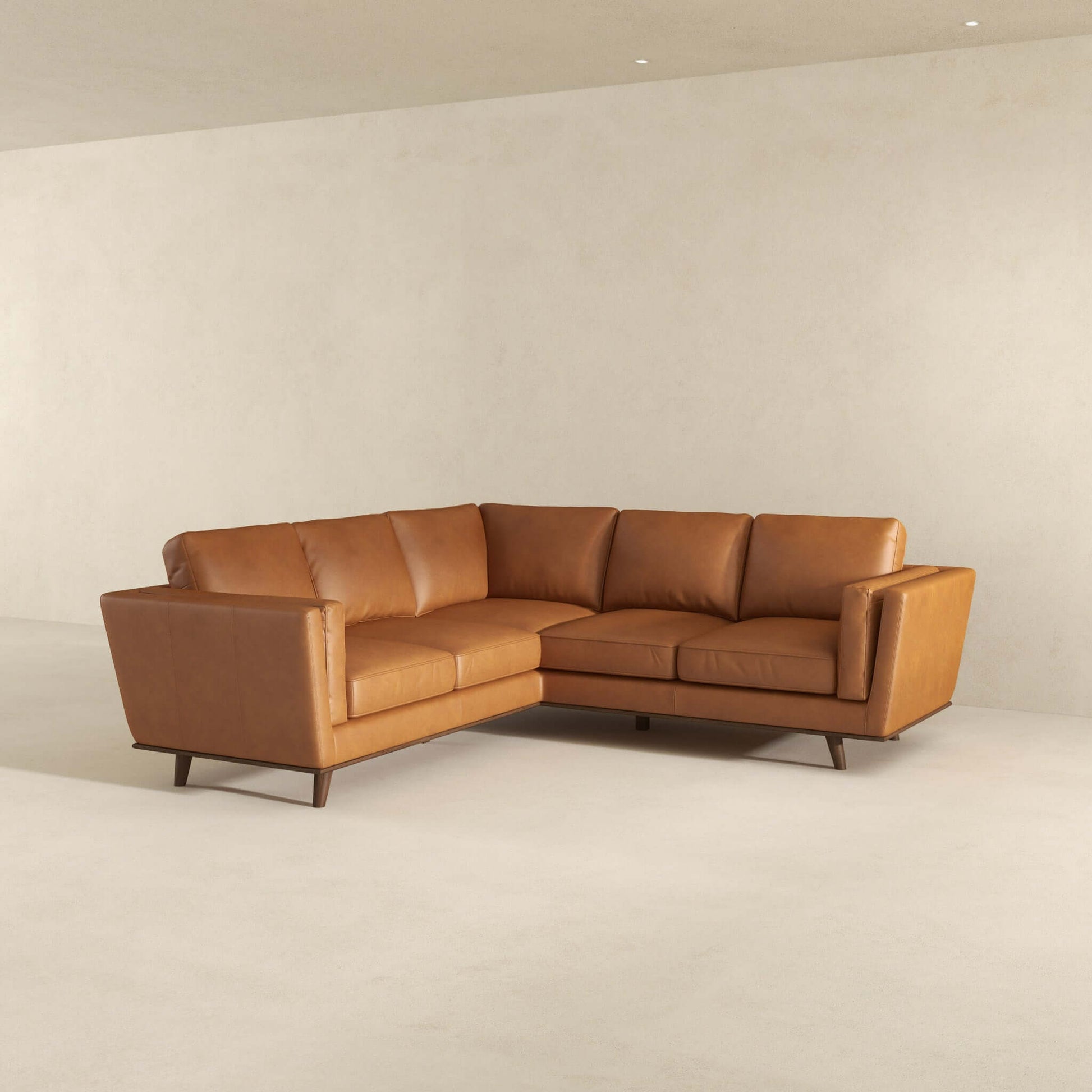 Ashcroft Furniture Co Farsah Mid Century Modern Tan Leather Corner Sofa