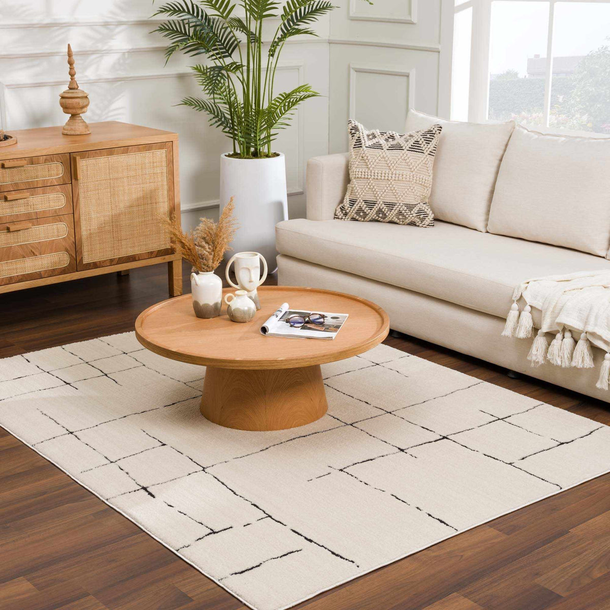 Koume Beige Maze Area Rug.