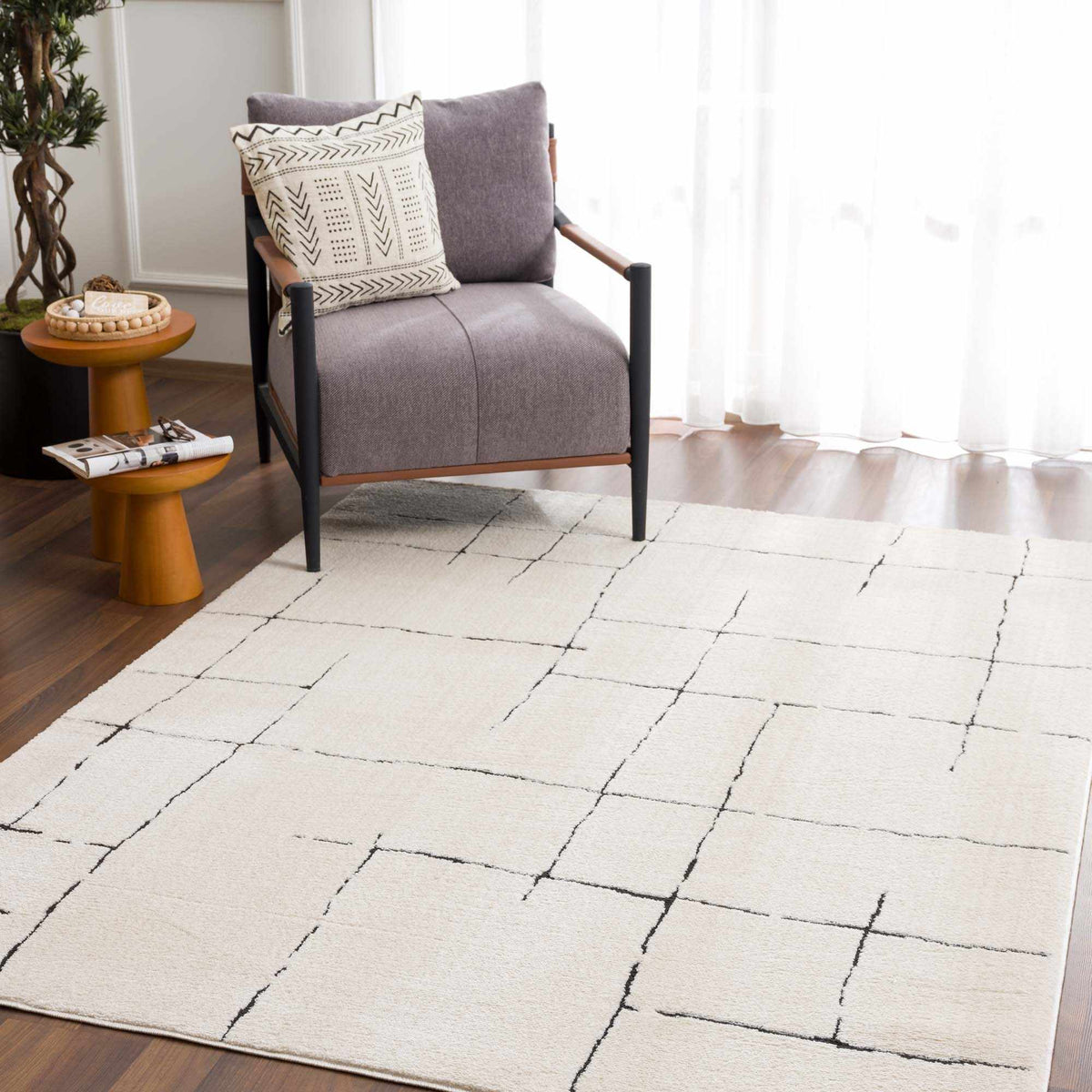 Koume Beige Maze Area Rug.