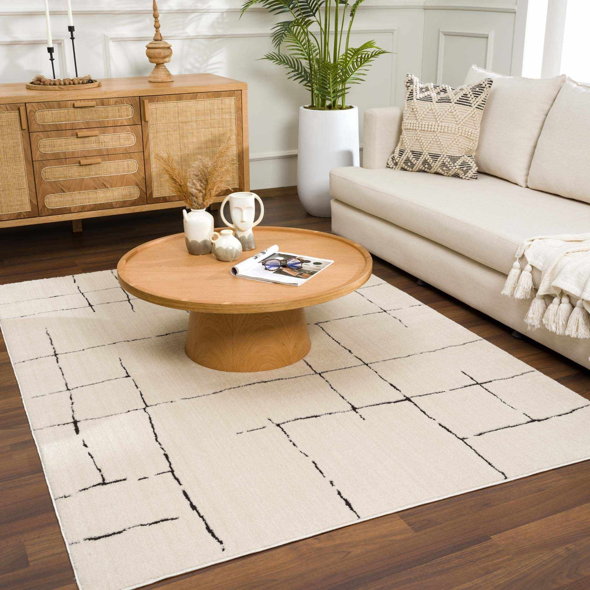 Koume Beige Maze Area Rug.