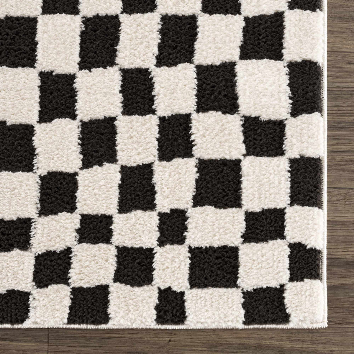 Lajos Black & White Checkered Plush Rug.